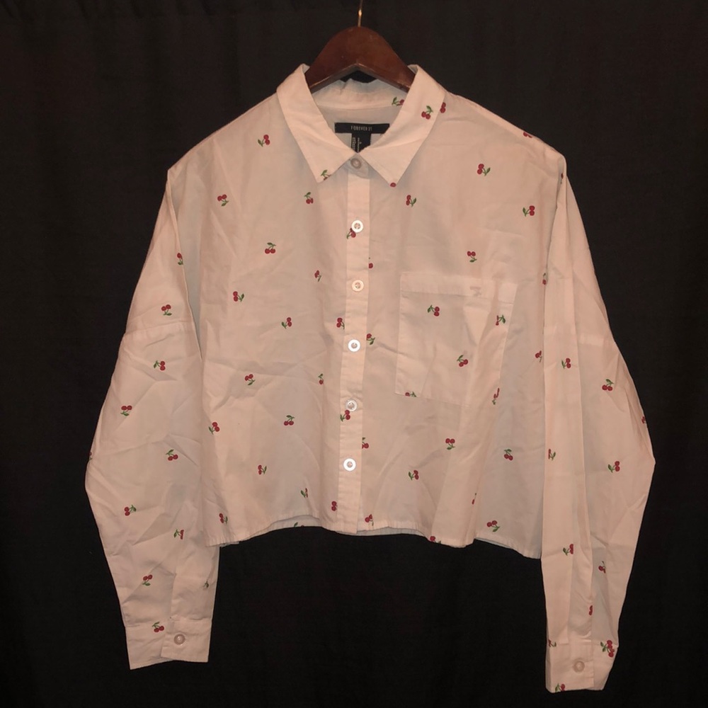 white cherry button up